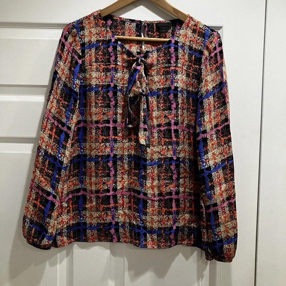 J. Crew Collection Blouse Womens Size 6 100% Silk‎ Bright Career Long Sleeve